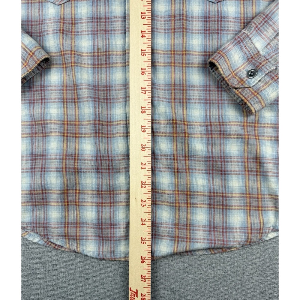 Wrangler Plaid Flannel Shirt Mens Small Blue Red Pearl Snap Western - Picture 8 of 12